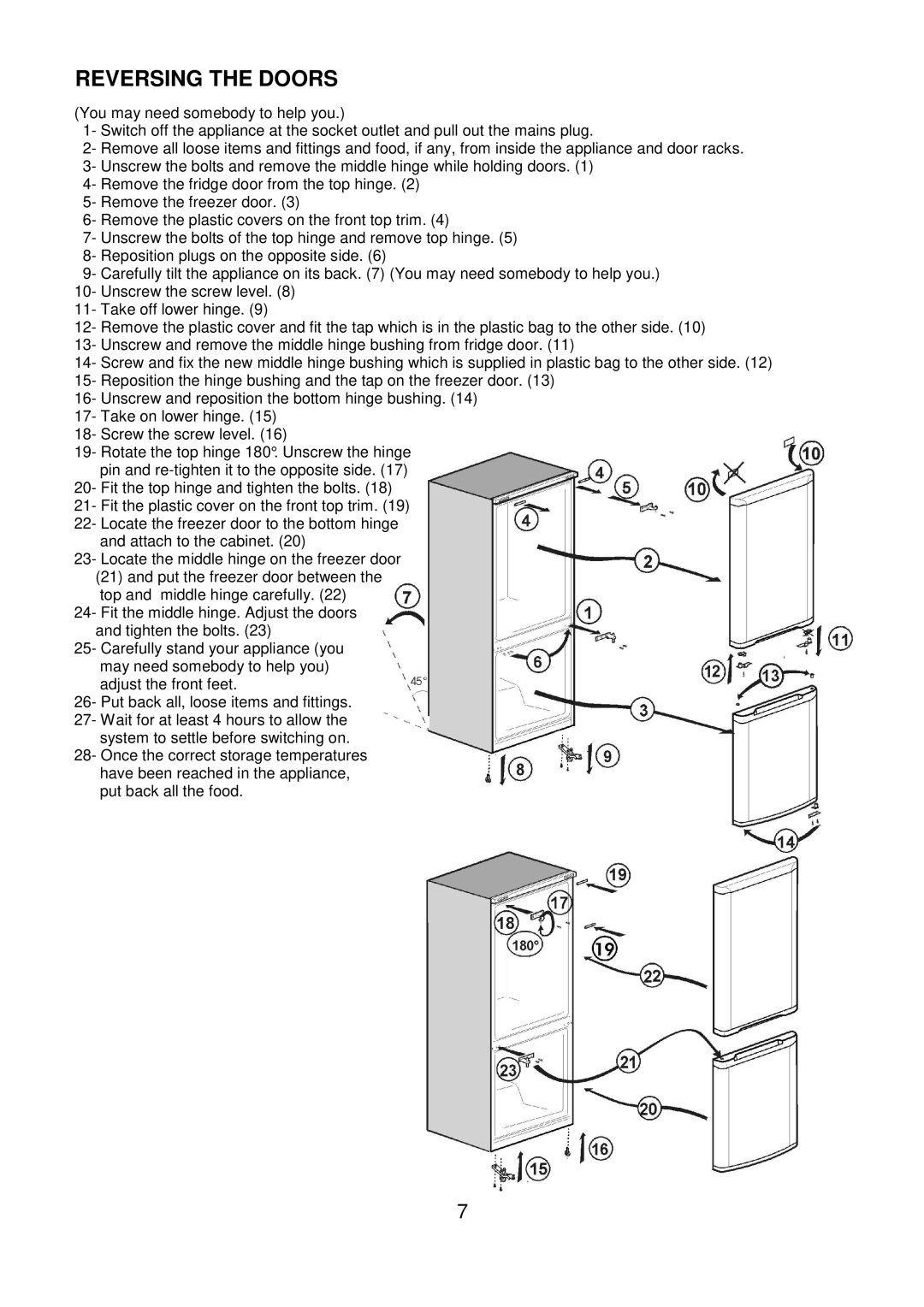 Beko CDA671F installation instructions Reversing the Doors 