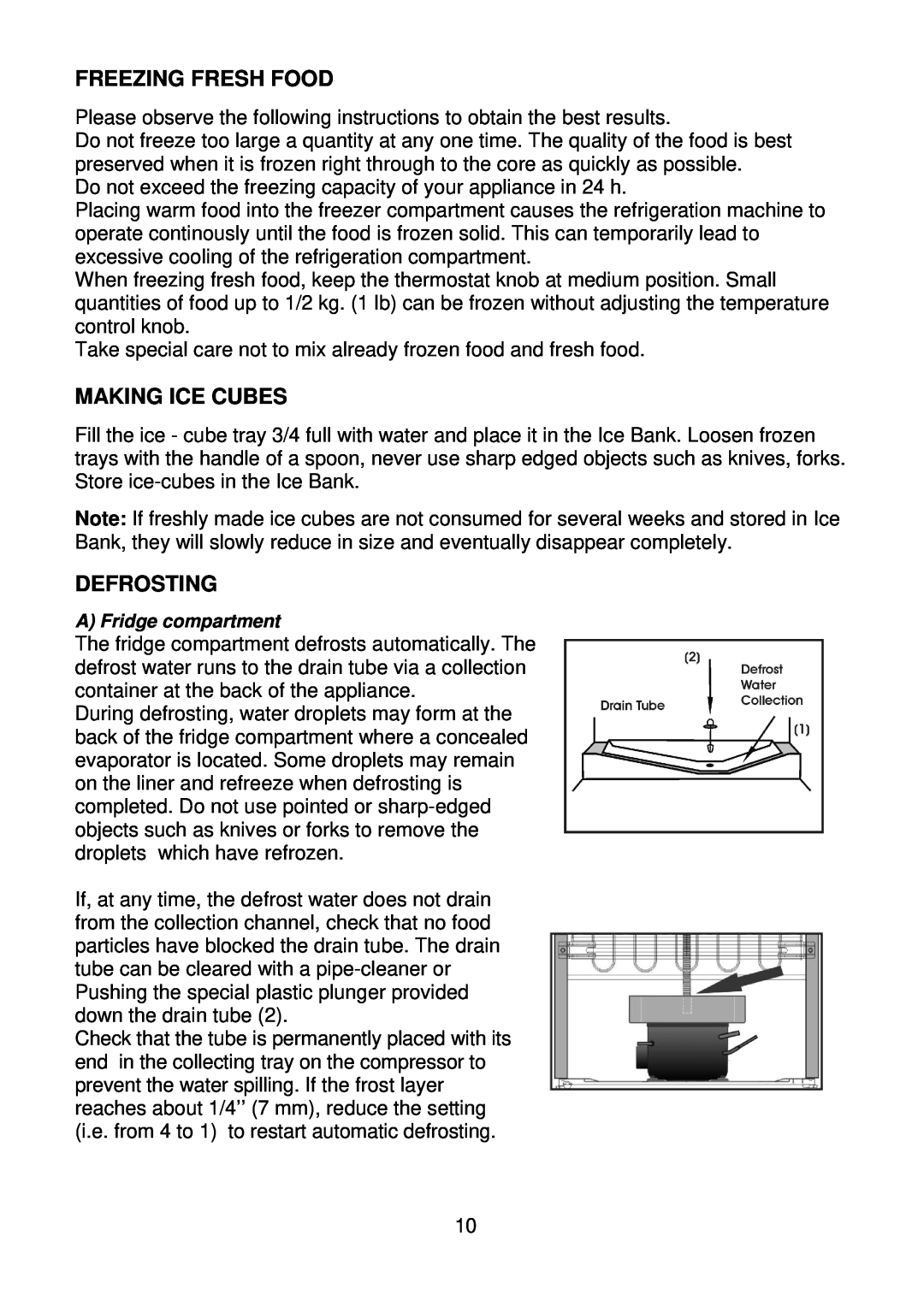 Beko CDA671F installation instructions Freezing Fresh Food, Making Ice Cubes, Defrosting 