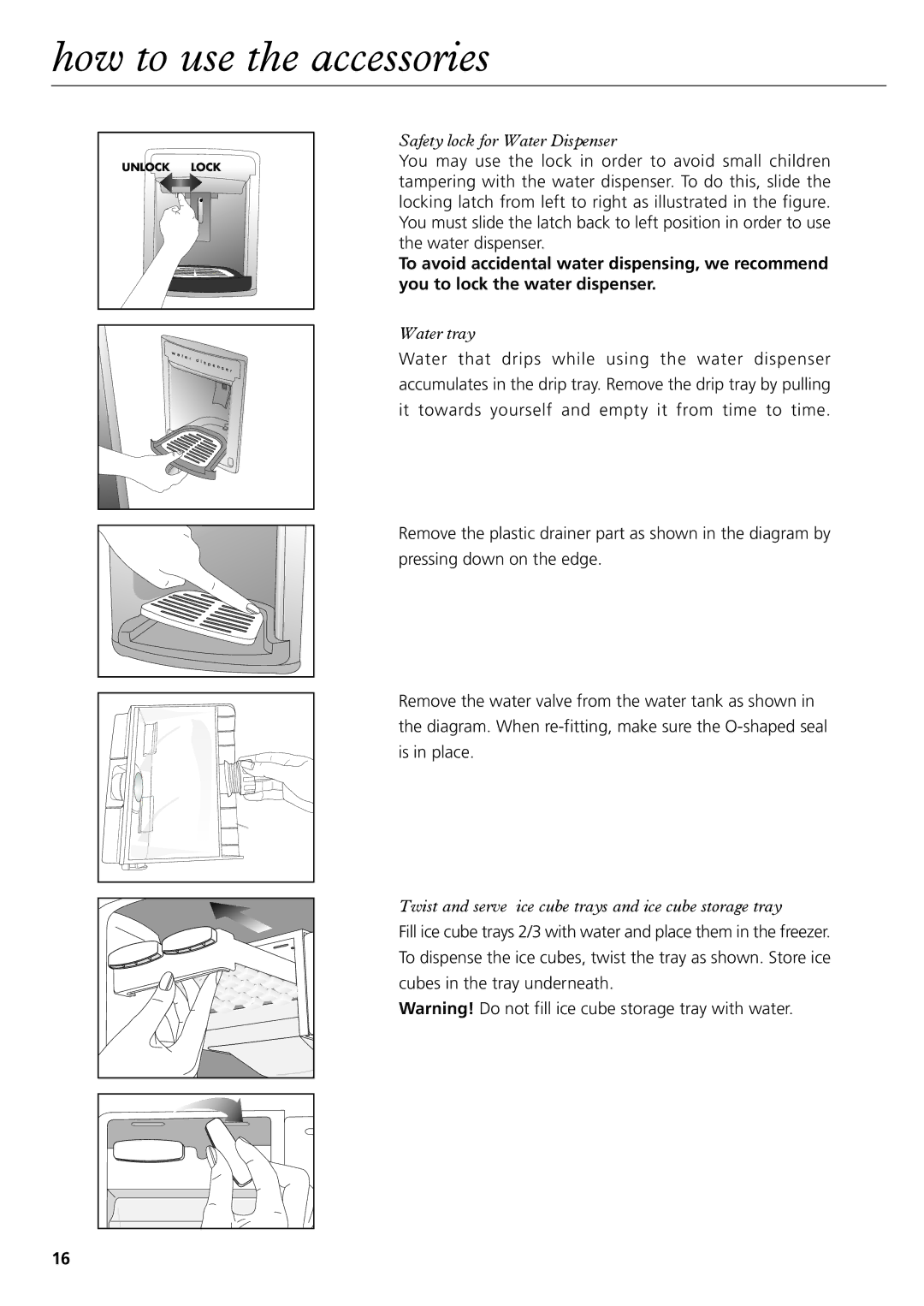 Beko CDA752F, CDA751F manual Safety lock for Water Dispenser 