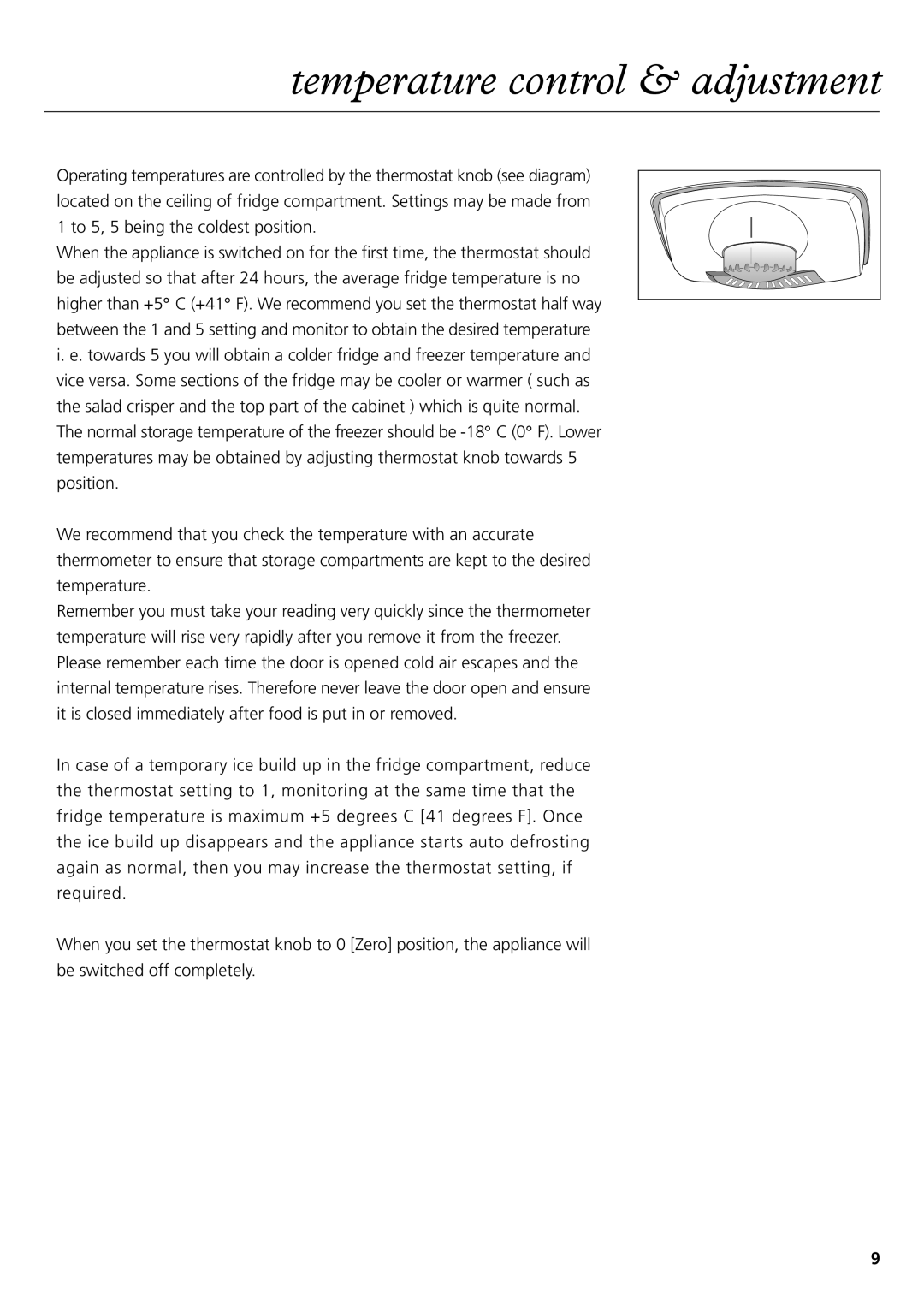 Beko CDA751F, CDA752F manual Temperature control & adjustment 