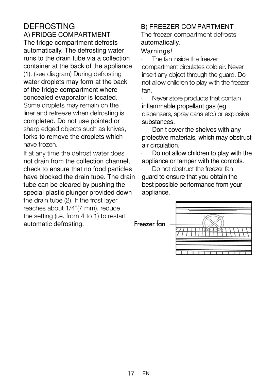 Beko CF 5013 APW, CDA 565FW, CDA 565 FS manual Defrosting, Freezer Compartment 