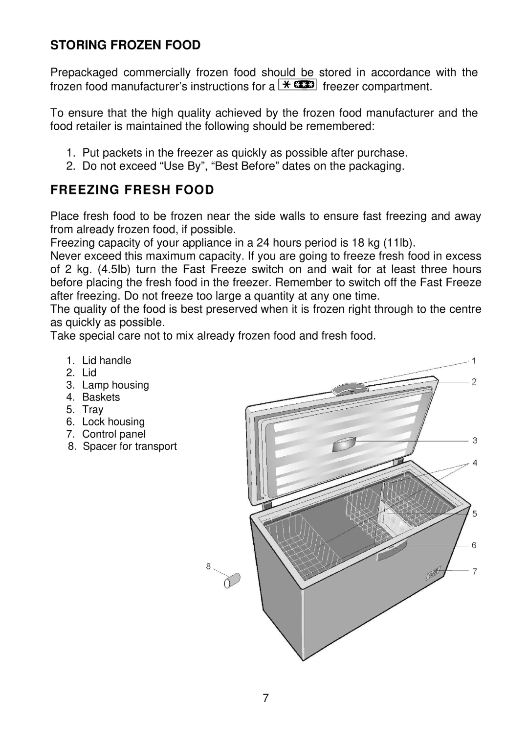 Beko CF1100APW manual Storing Frozen Food, Freezing Fresh Food 