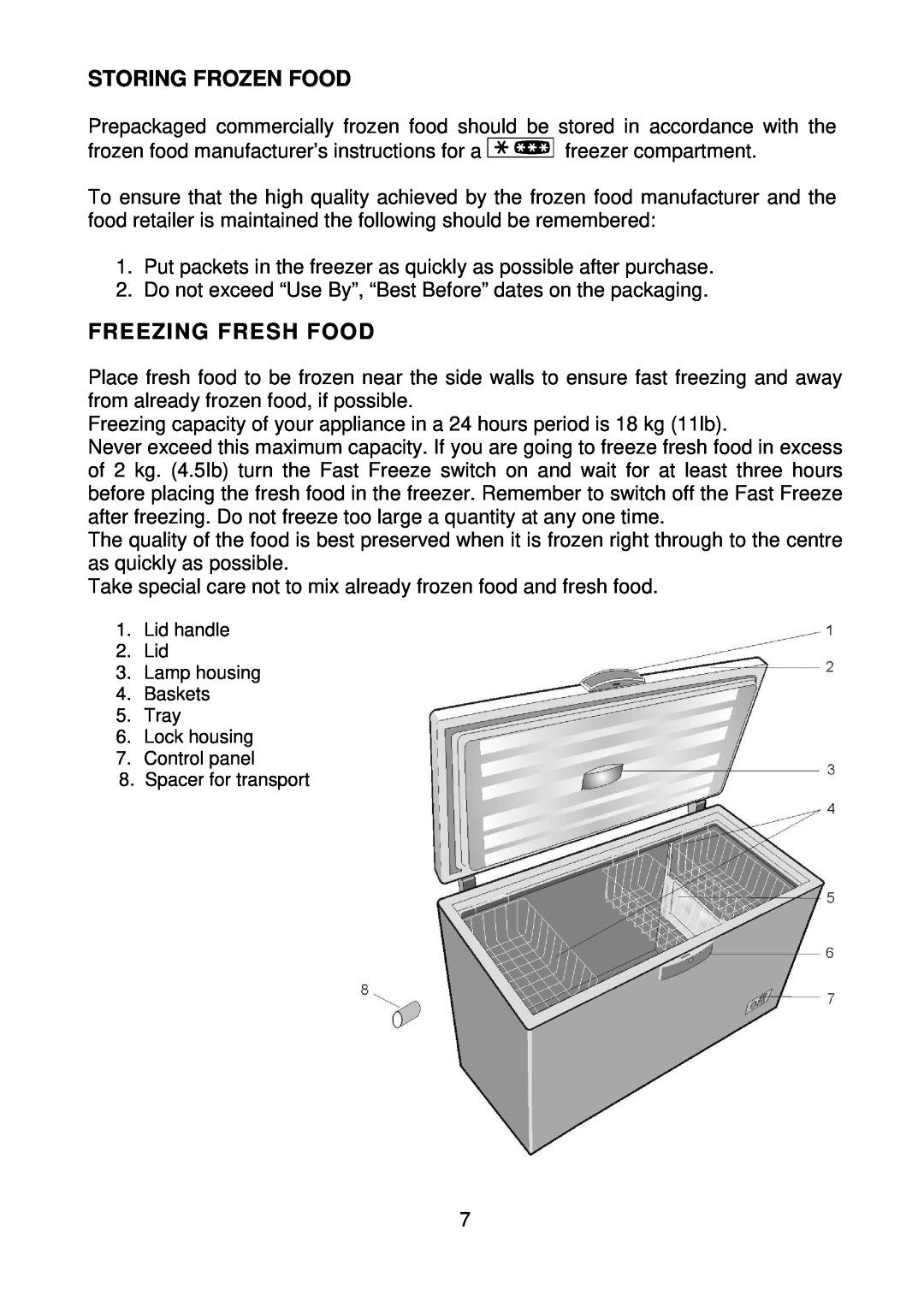 Beko CF1100APW manual Storing Frozen Food, Freezing Fresh Food 
