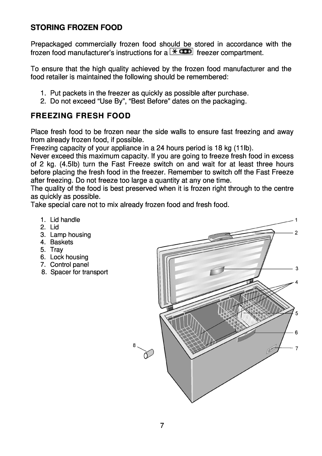 Beko CF1300APW manual Storing Frozen Food, Freezing Fresh Food 