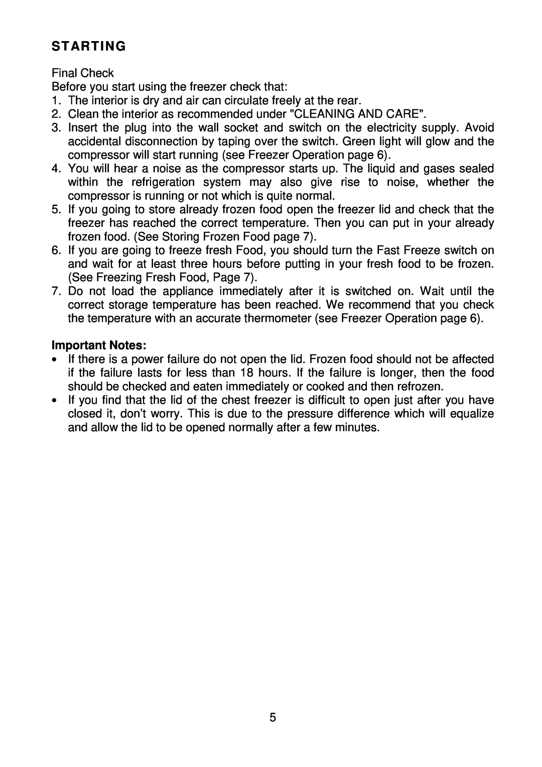 Beko CF393APW manual Starting, Important Notes 
