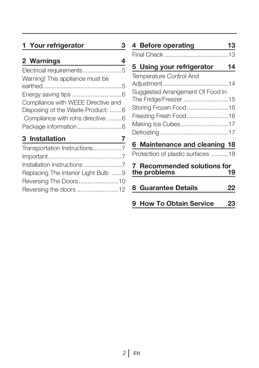 Beko CF540W, CF540B, CF540S manual Your refrigerator Before operating 