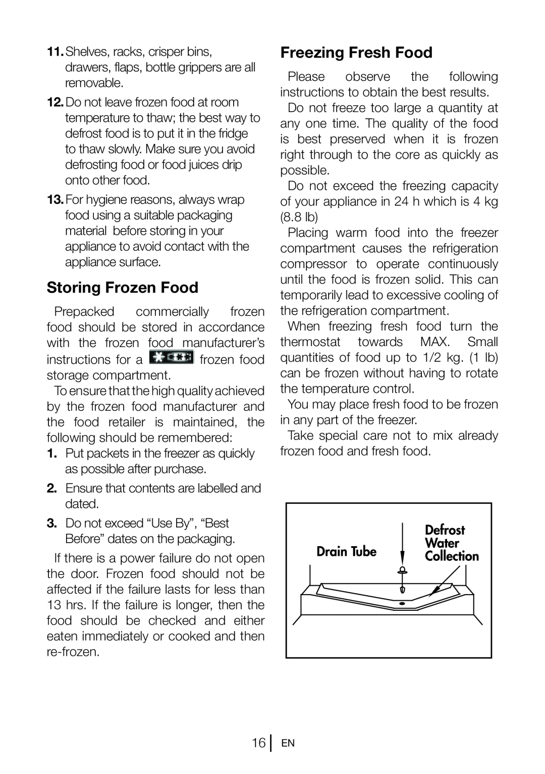 Beko CF540S, CF540W, CF540B manual Storing Frozen Food, Freezing Fresh Food 