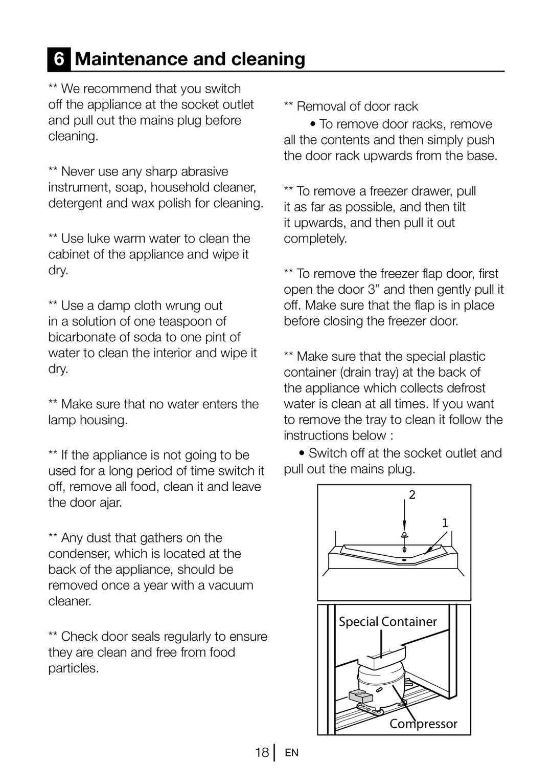 Beko COOL53FW, CF5533APB, CF5533APS, CF5533APW manual Maintenance and cleaning, Special Container 