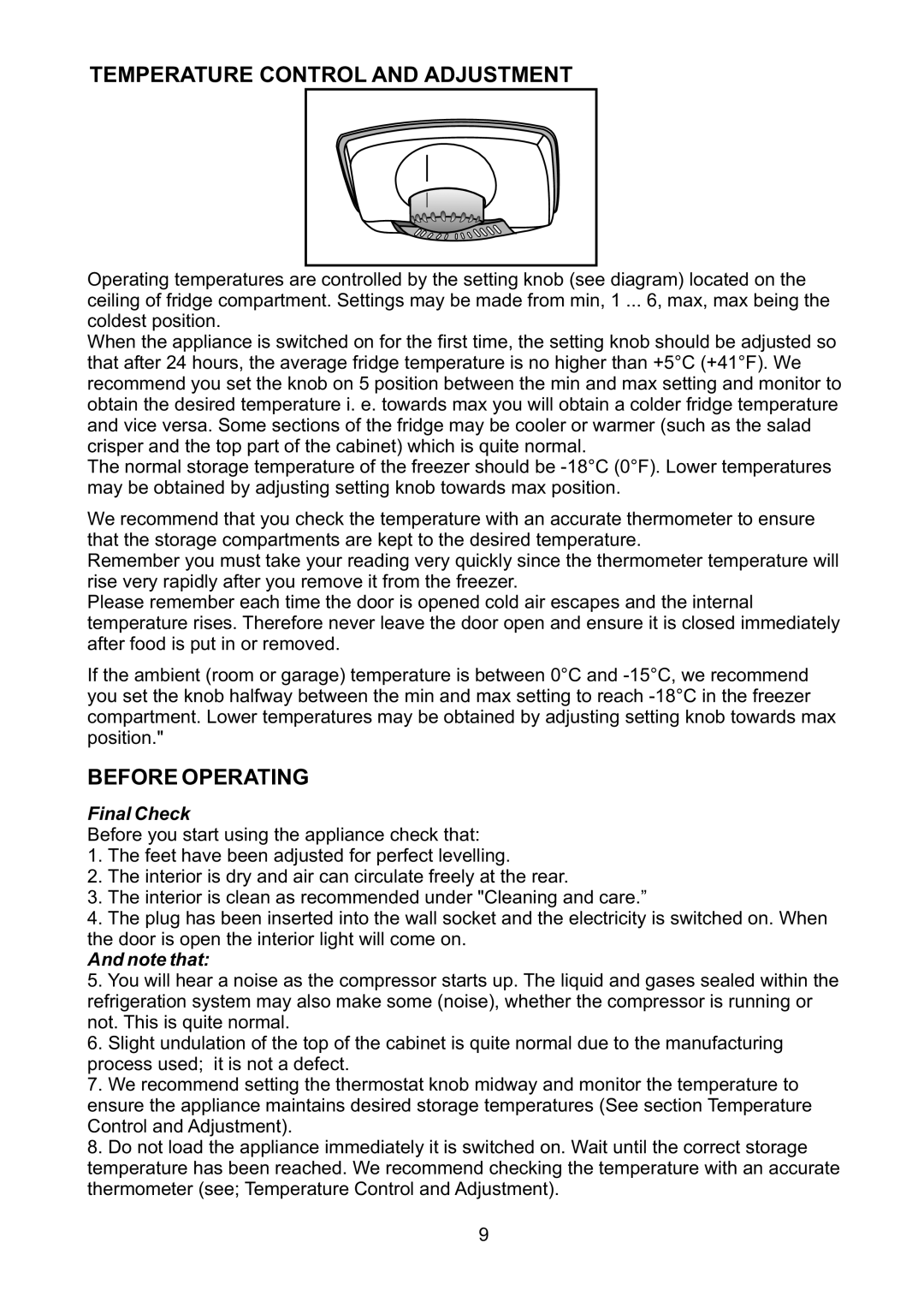 Beko CF5713AP manual Temperaturecontrol and Adjustment, Before Operating 