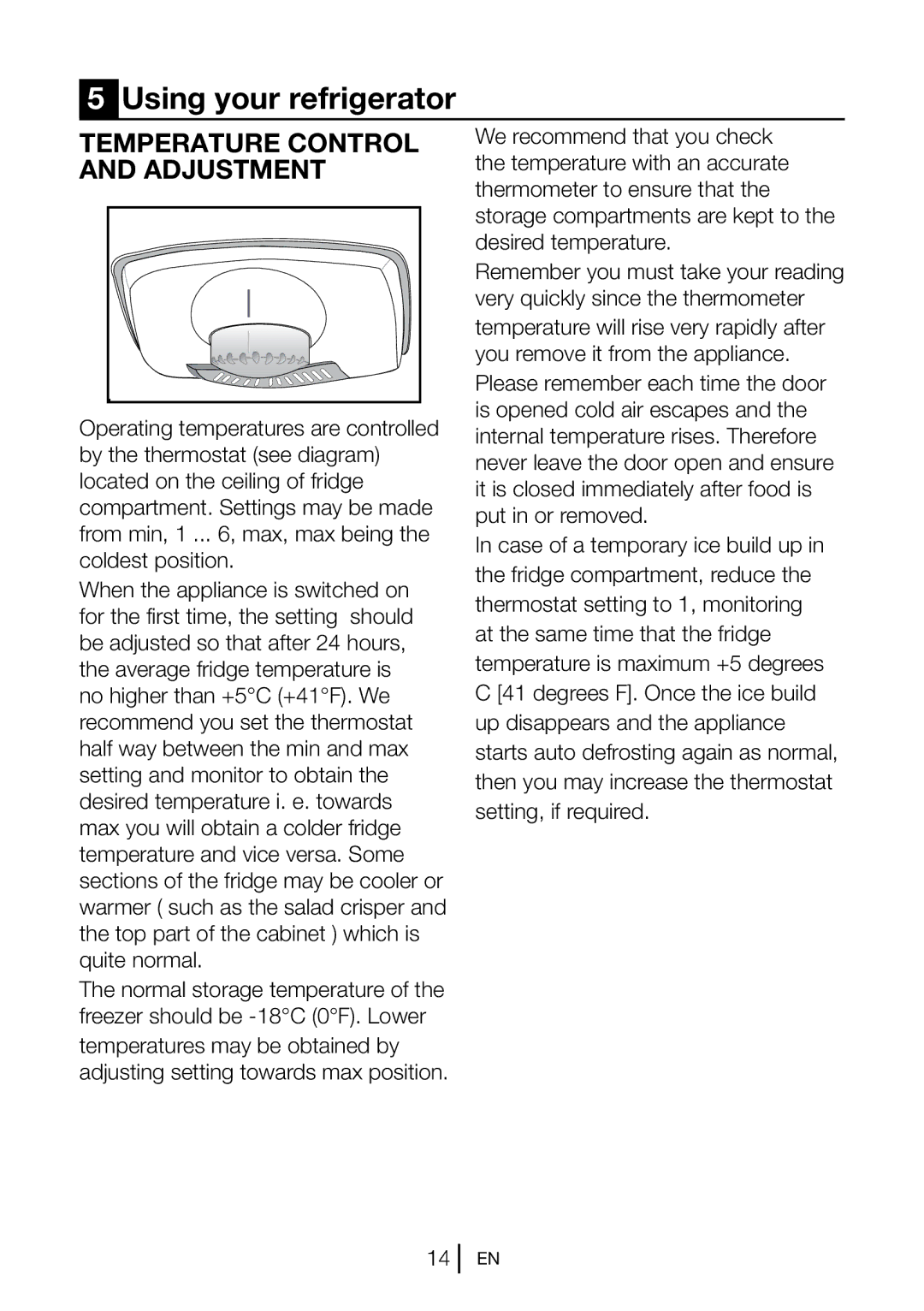 Beko CF5834APS, CF5834APW, CF5834APB manual Using your refrigerator, Temperature Control and Adjustment 