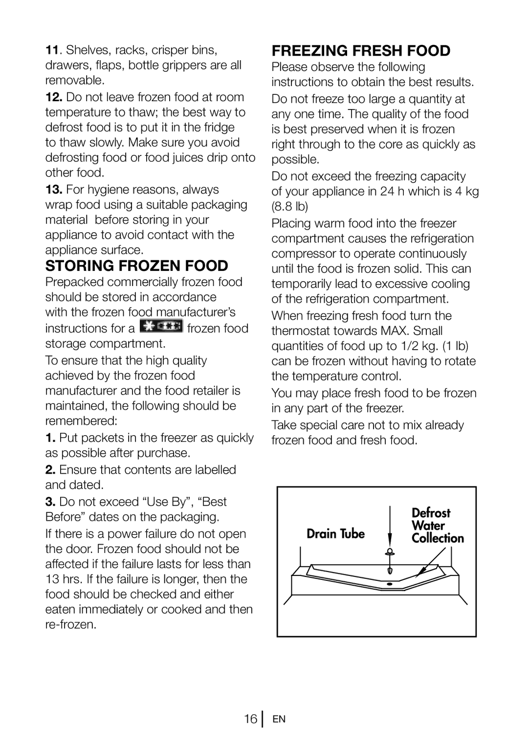 Beko CF5834APB, CF5834APS, CF5834APW manual Storing Frozen Food, Freezing Fresh Food 