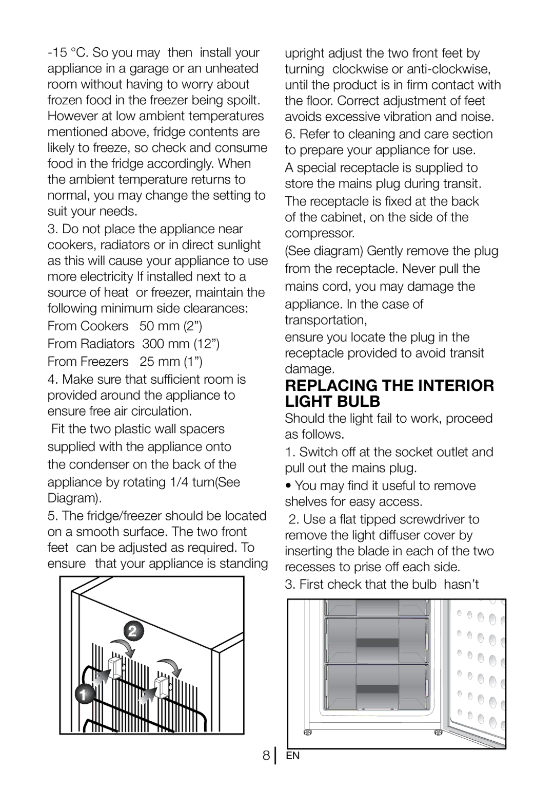 Beko CF5834APS, CF5834APW, CF5834APB manual Replacing the Interior Light Bulb 