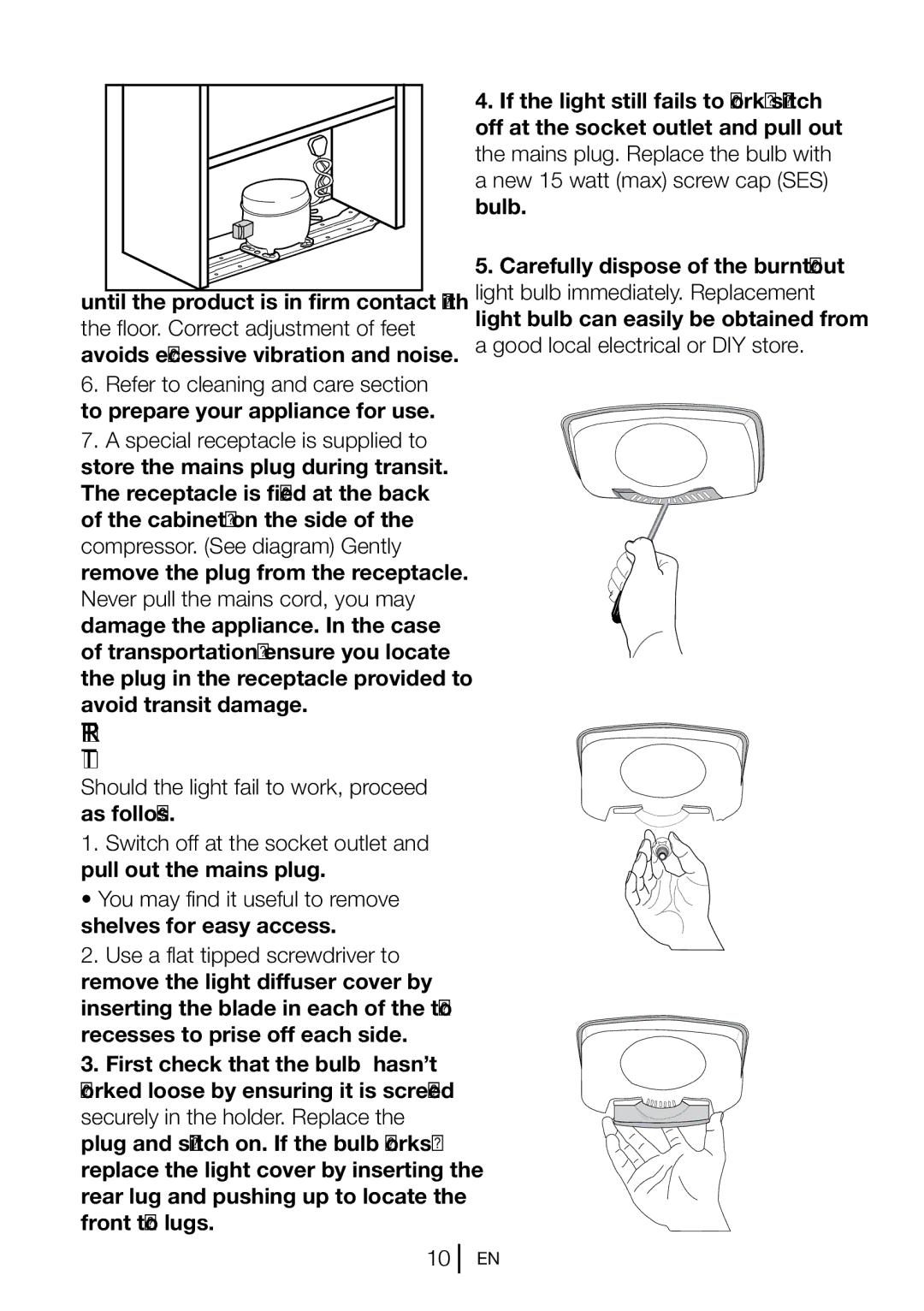 Beko CF6914 W manual Replacing the Interior Light Bulb 