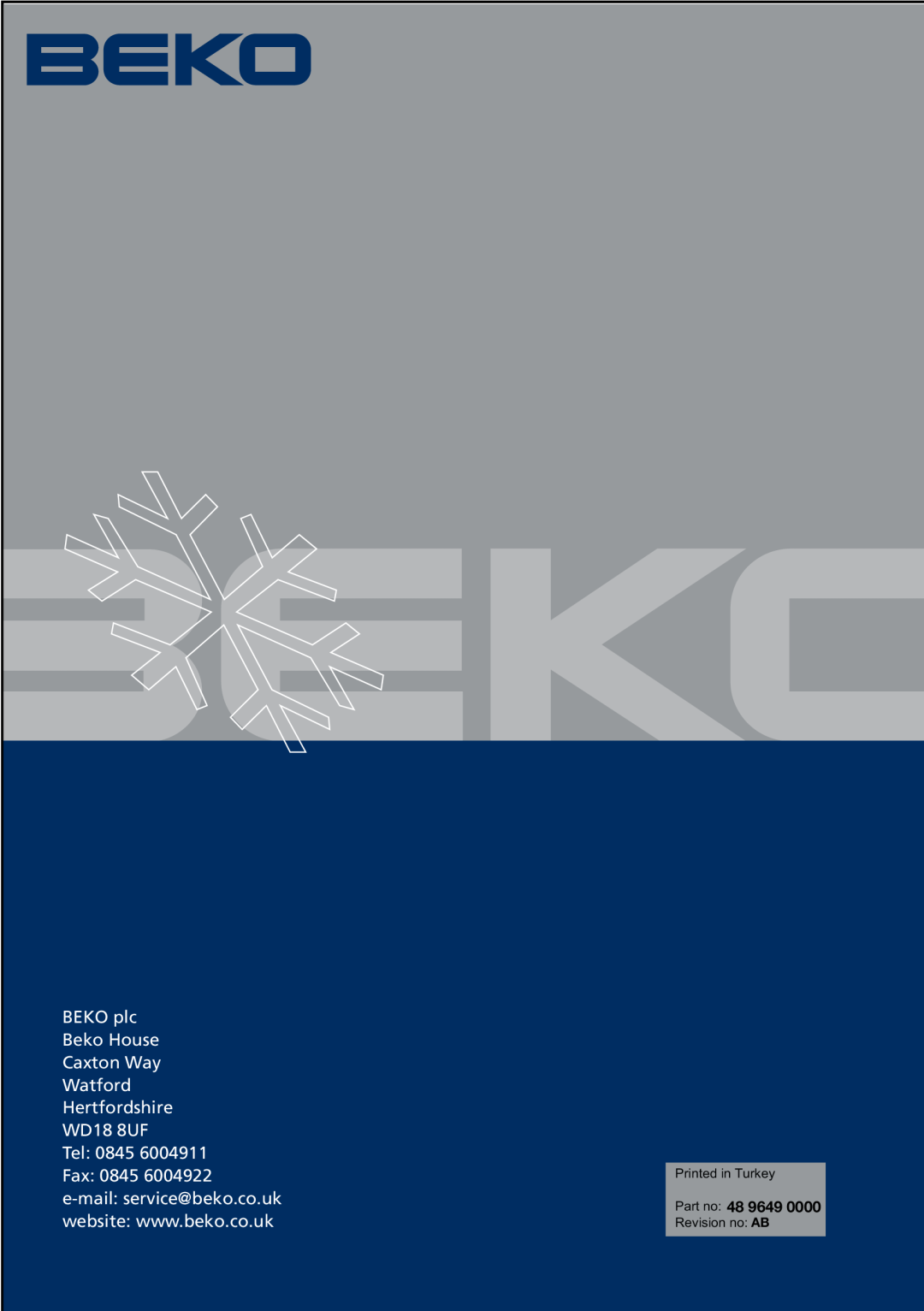 Beko CF6914 W manual Tel 0845 Fax 0845 e-mail service@beko.co.uk, Revision no AB 