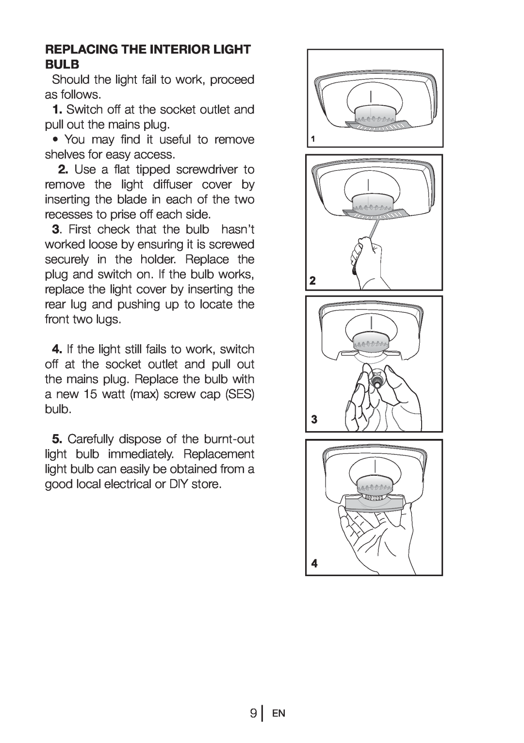 Beko CF7914 manual Replacing The Interior Light Bulb 