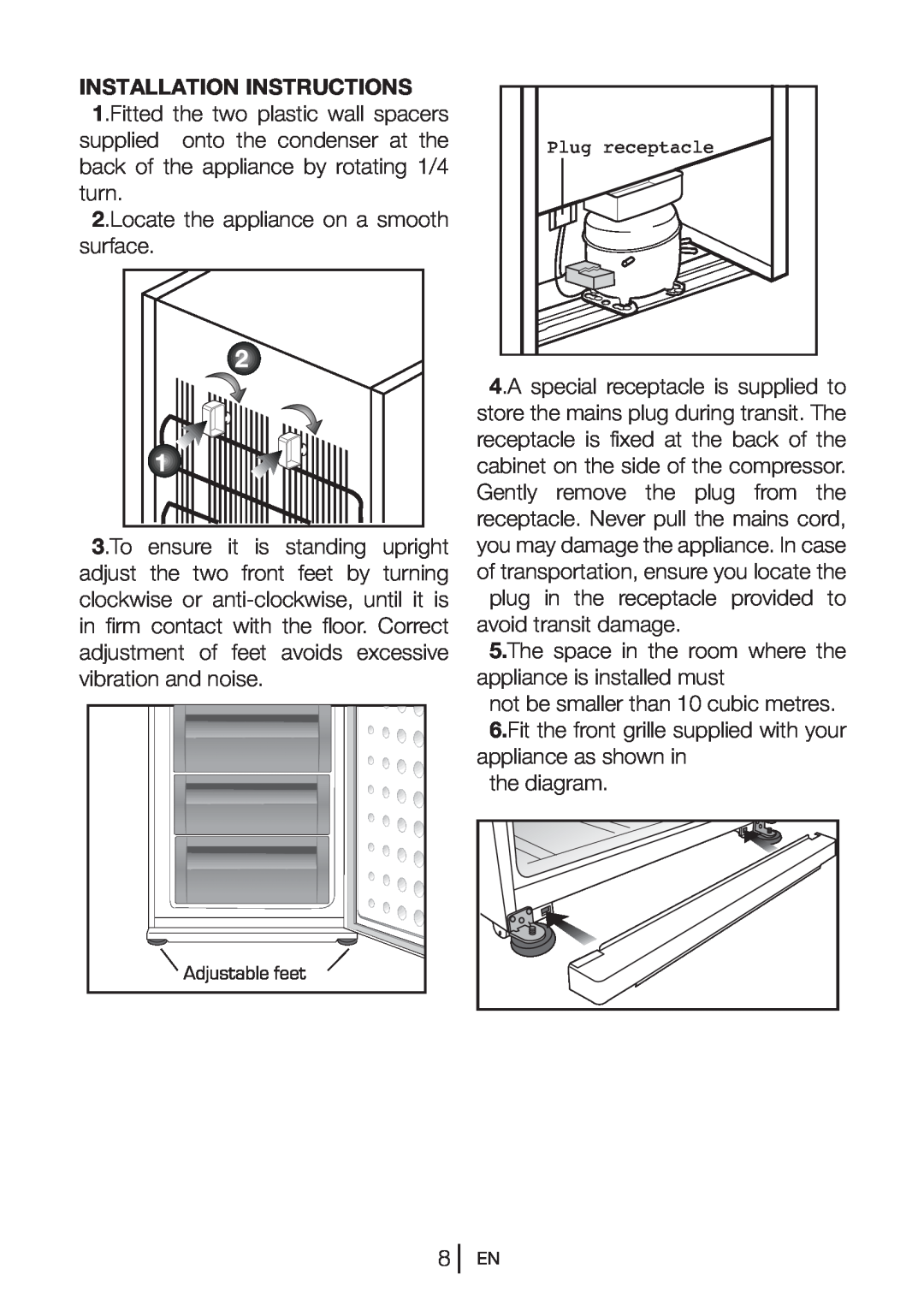 Beko CF7914 manual INSTALLATION INSTRUCTIONS 1.Fitted the two plastic wall spacers 