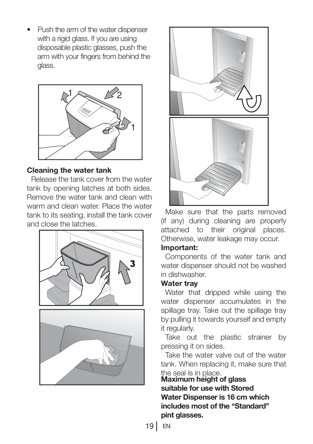 Beko CFD 540W, CFD 540S, CFD 540B manual Cleaning the water tank, Water tray 