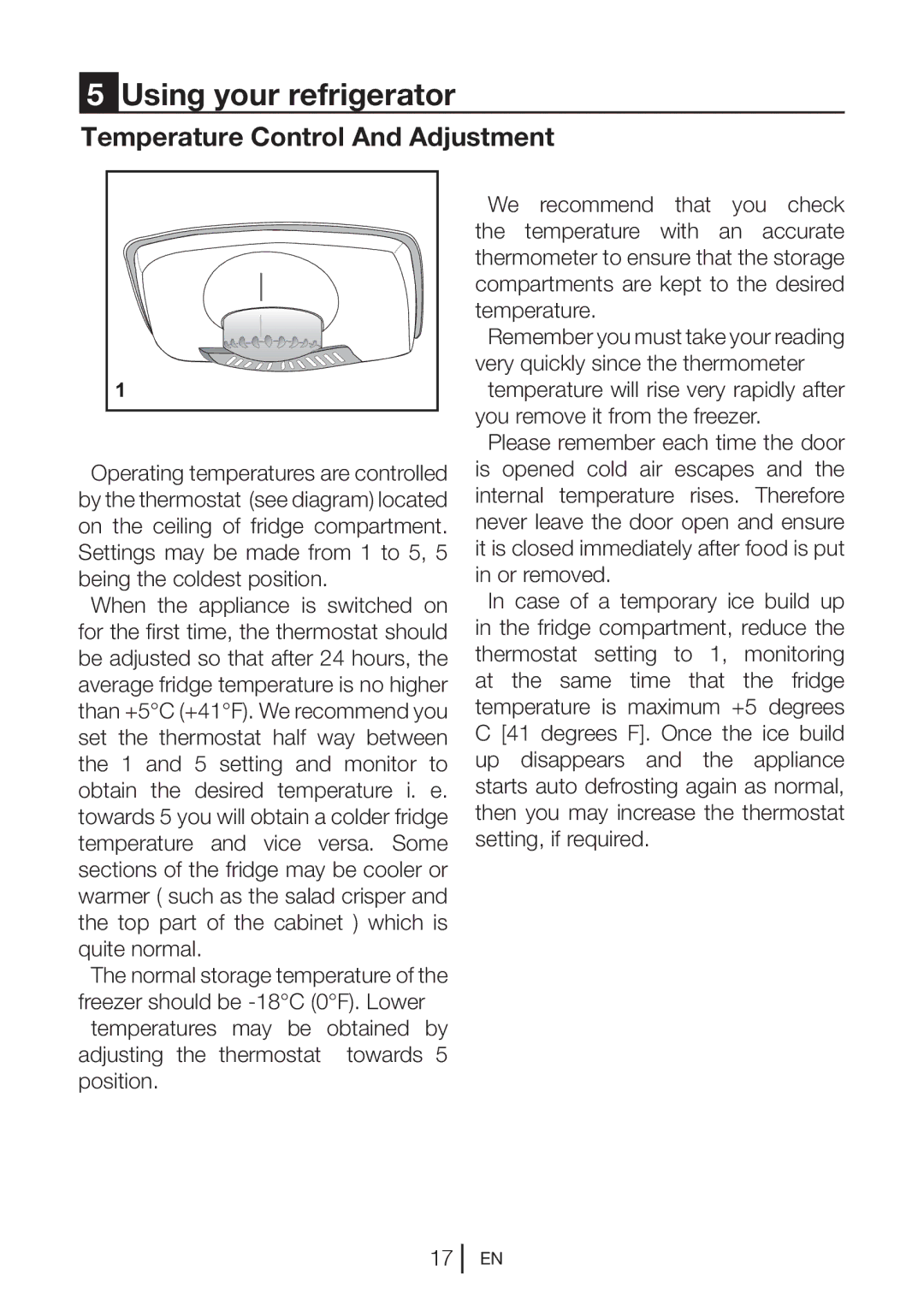 Beko CFD640S, CFD640W, CFD640B manual Using your refrigerator, Temperature Control And Adjustment 