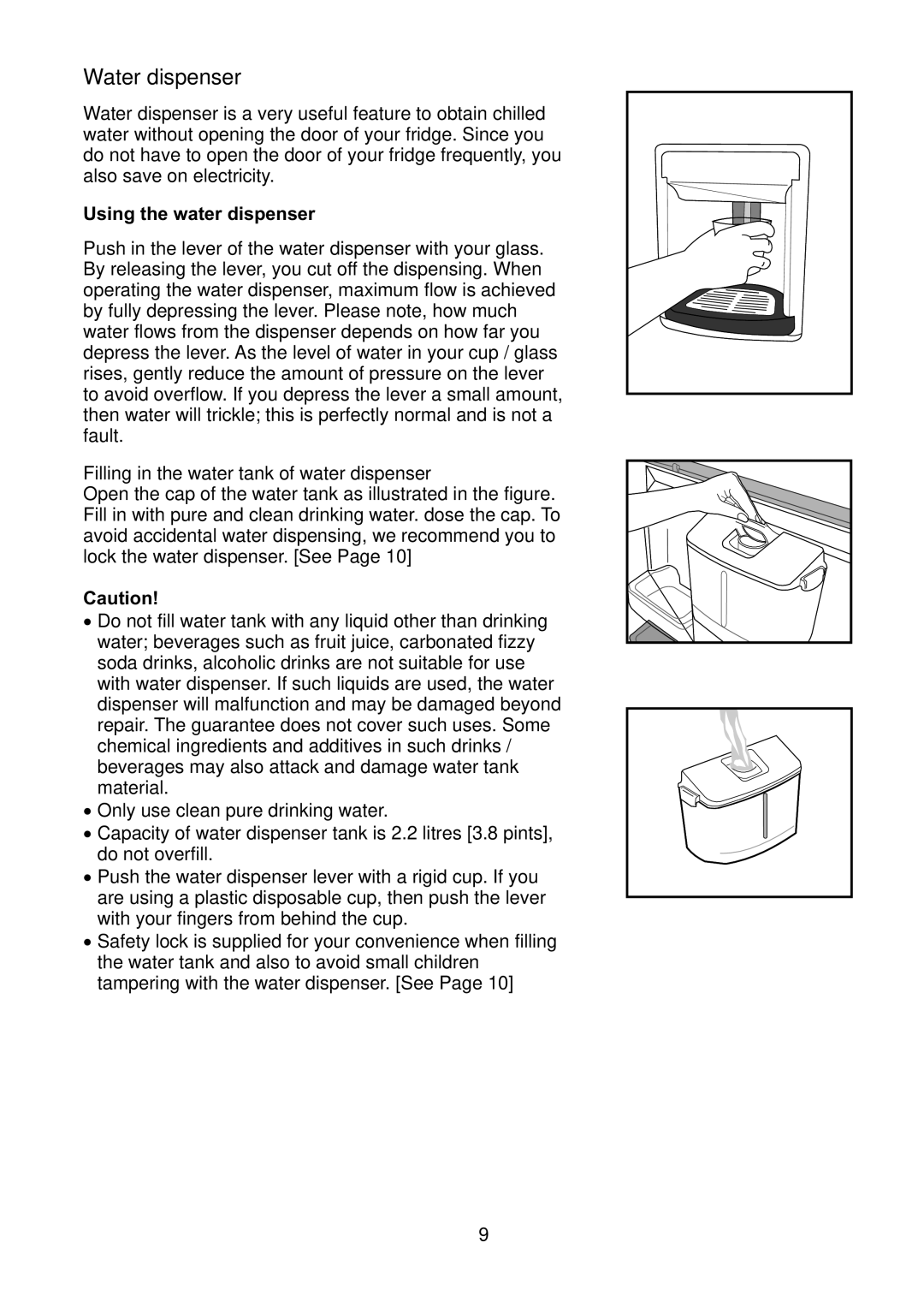 Beko CFD6643 manual Waterdispenser, Fillinginthewatertankofwaterdispenser 