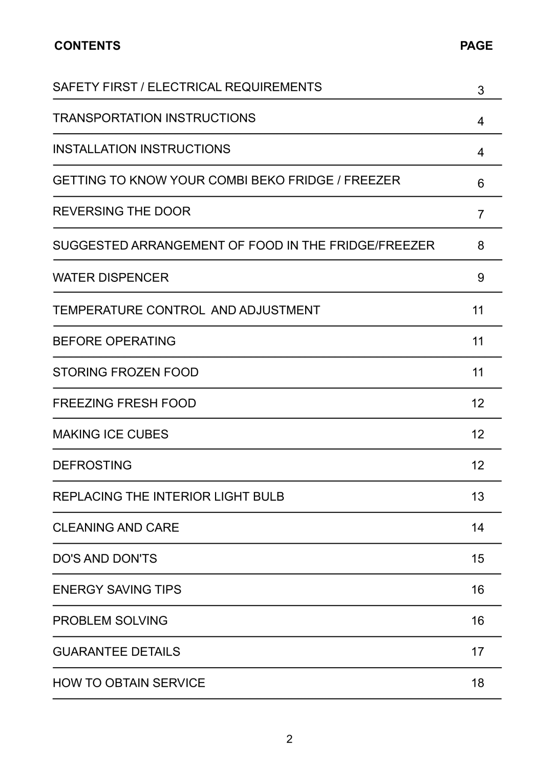 Beko CFD6643 manual Contentspage 