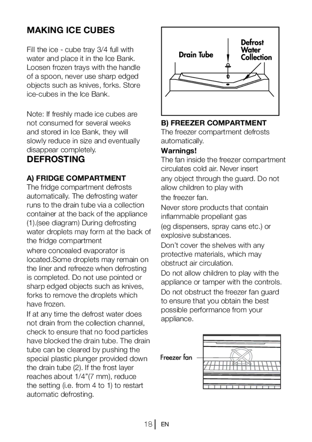 Beko CFD6914APB, CFD6814APW, CFD6914APS manual Making ICE Cubes, Defrosting 