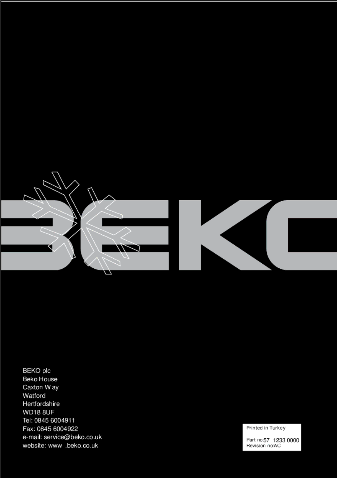 Beko CFD6914APS, CFD6914APB, CFD6814APW manual Part no57 1233 