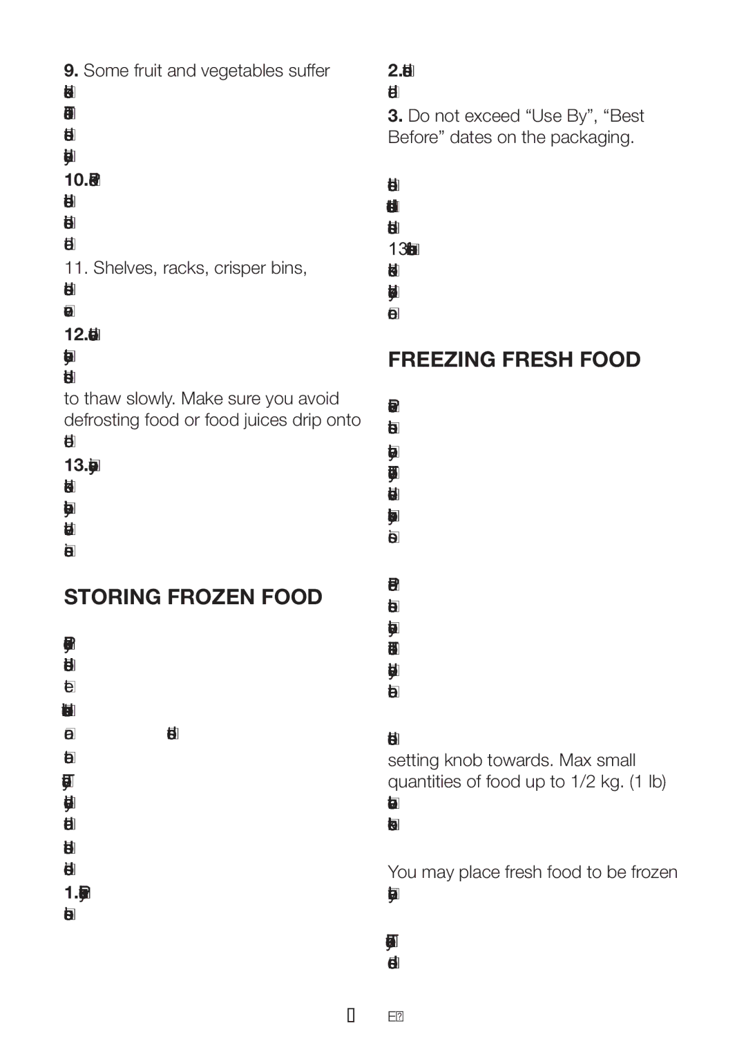 Beko CFD6914X, CFD6914S, CFD6914W manual Storing Frozen Food, Freezing Fresh Food 