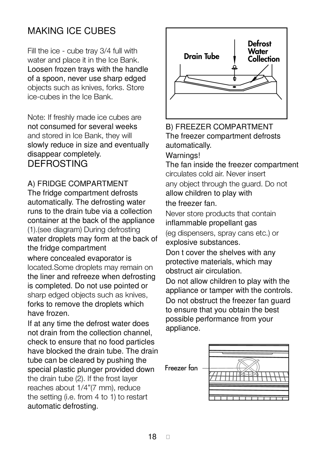 Beko CFD6914S, CFD6914W, CFD6914X manual Making ICE Cubes, Defrosting 