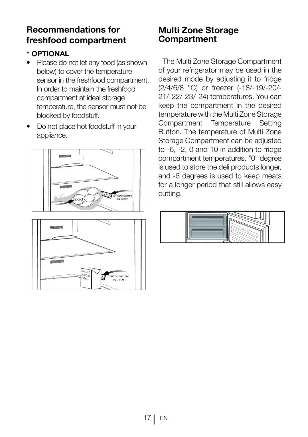 Beko CFF6873GX manual Recommendations for freshfood compartment, Multi Zone Storage Compartment 