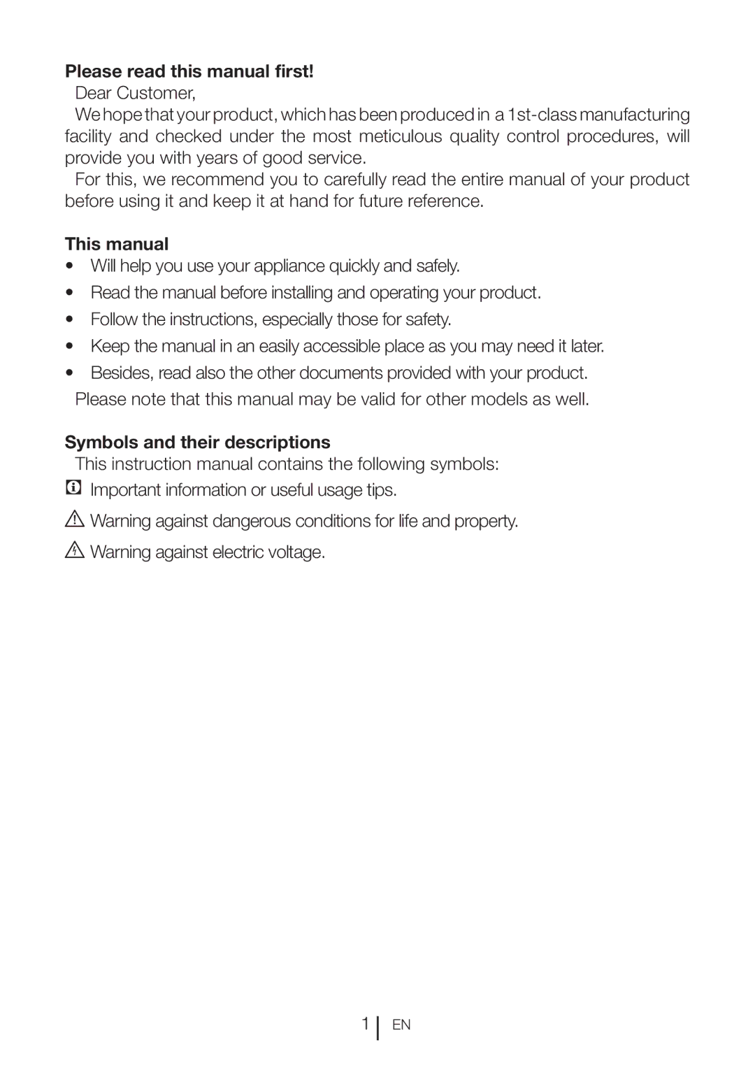 Beko CFF6873GX Please read this manual first, This manual, Symbols and their descriptions 