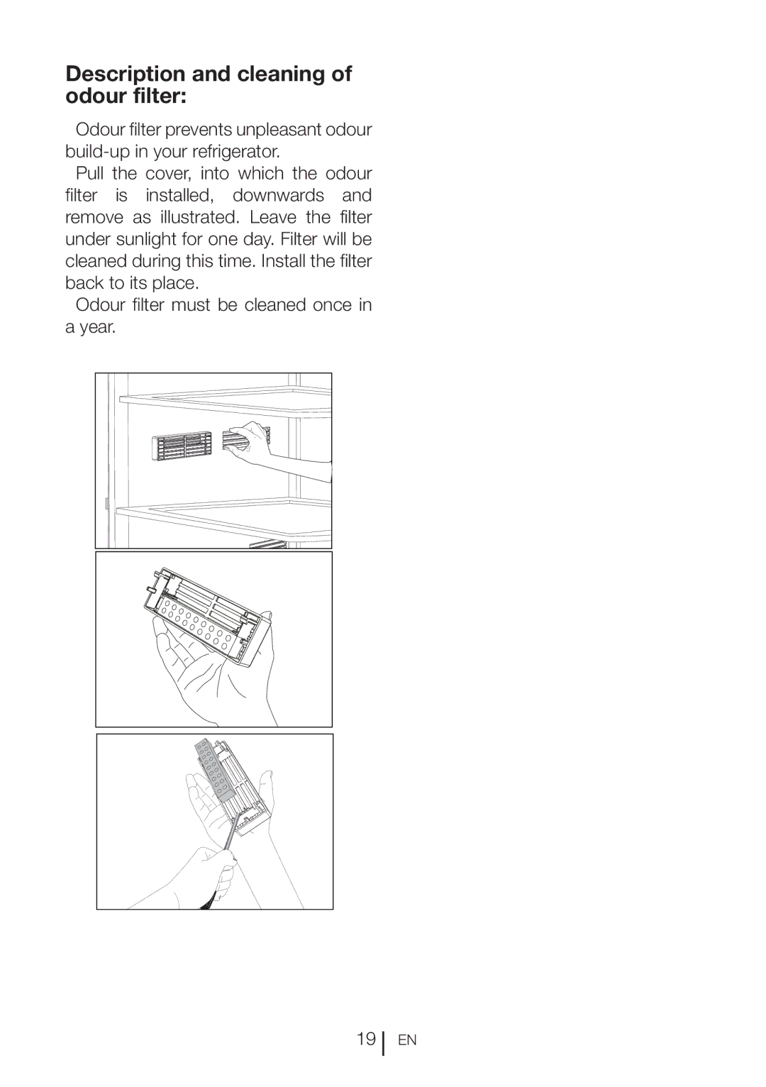 Beko CFF6873GX manual Description and cleaning of odour filter 