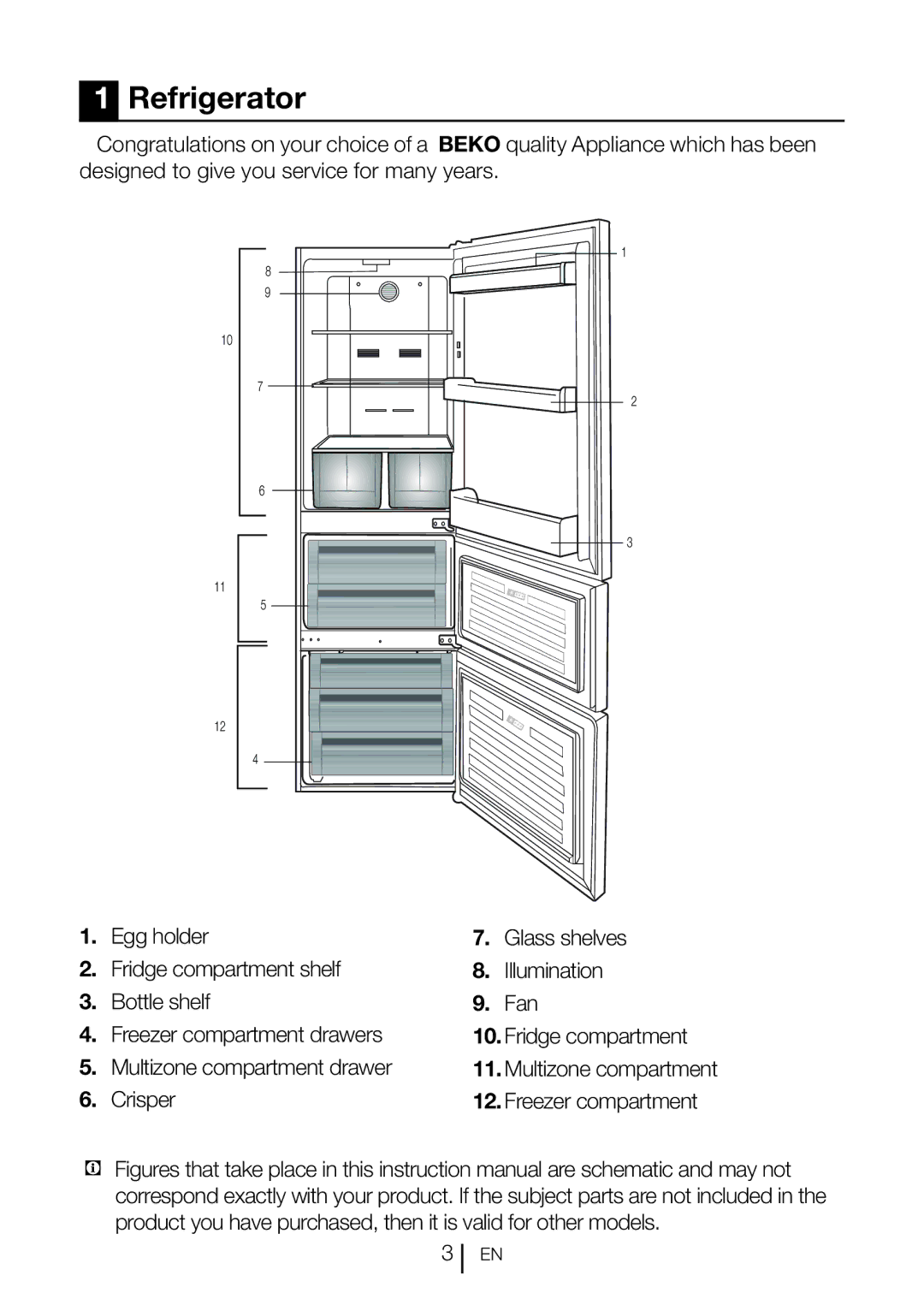 Beko CFF6873GX manual Refrigerator, Crisper Freezer compartment 