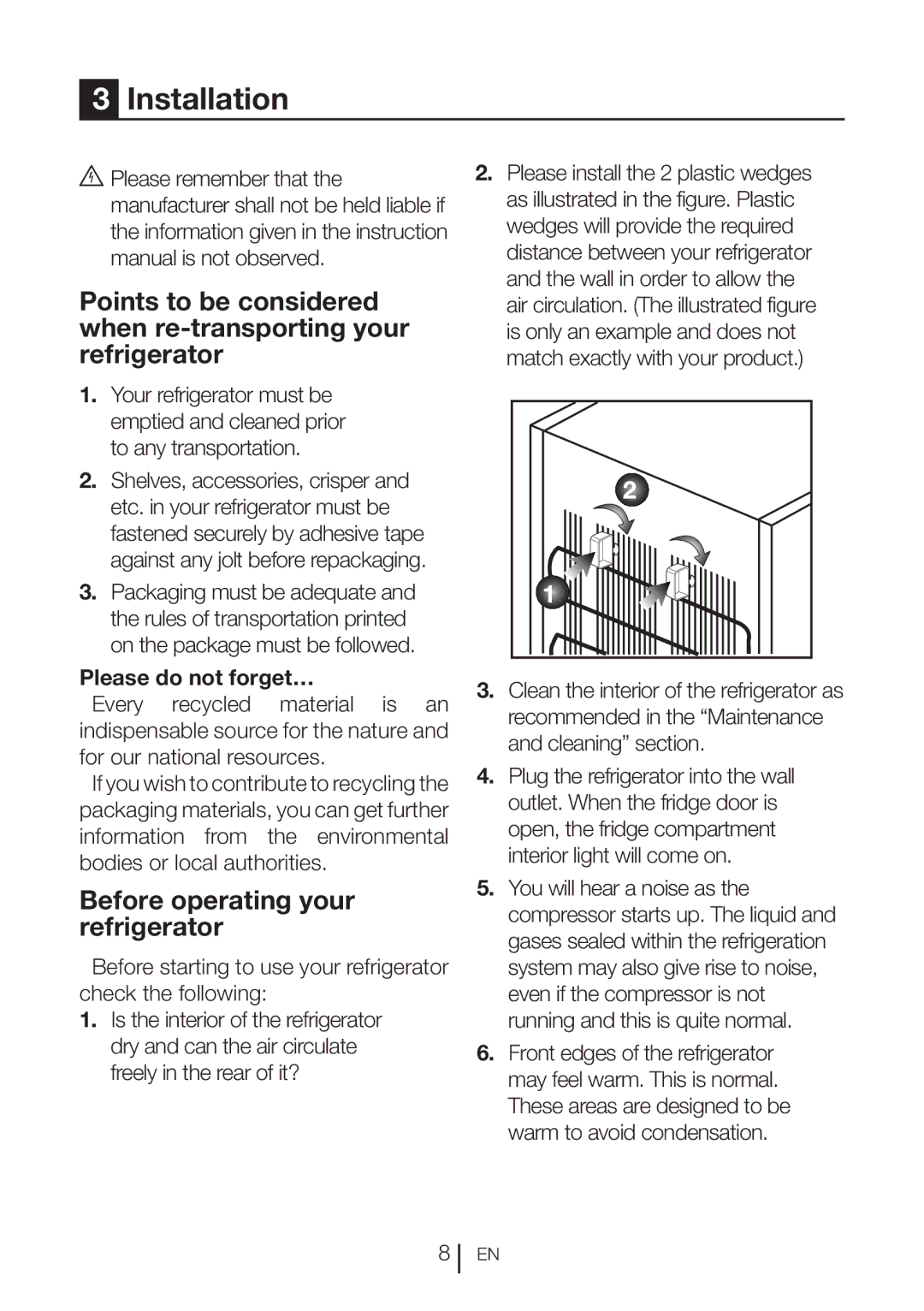 Beko CFF6873GX manual Installation, Before operating your refrigerator, Please do not forget… 