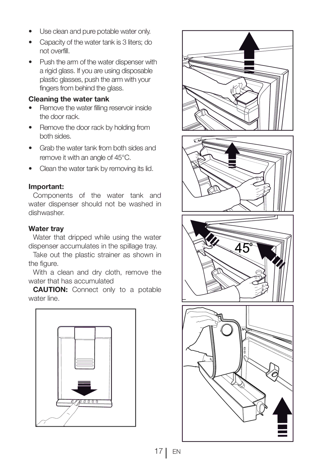 Beko CFMD7852X manual Cleaning the water tank, Water tray 