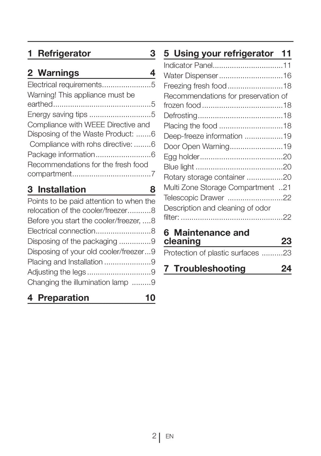 Beko CFMD7852X Refrigerator, Installation, Preparation Using your refrigerator, Maintenance Cleaning, Troubleshooting 