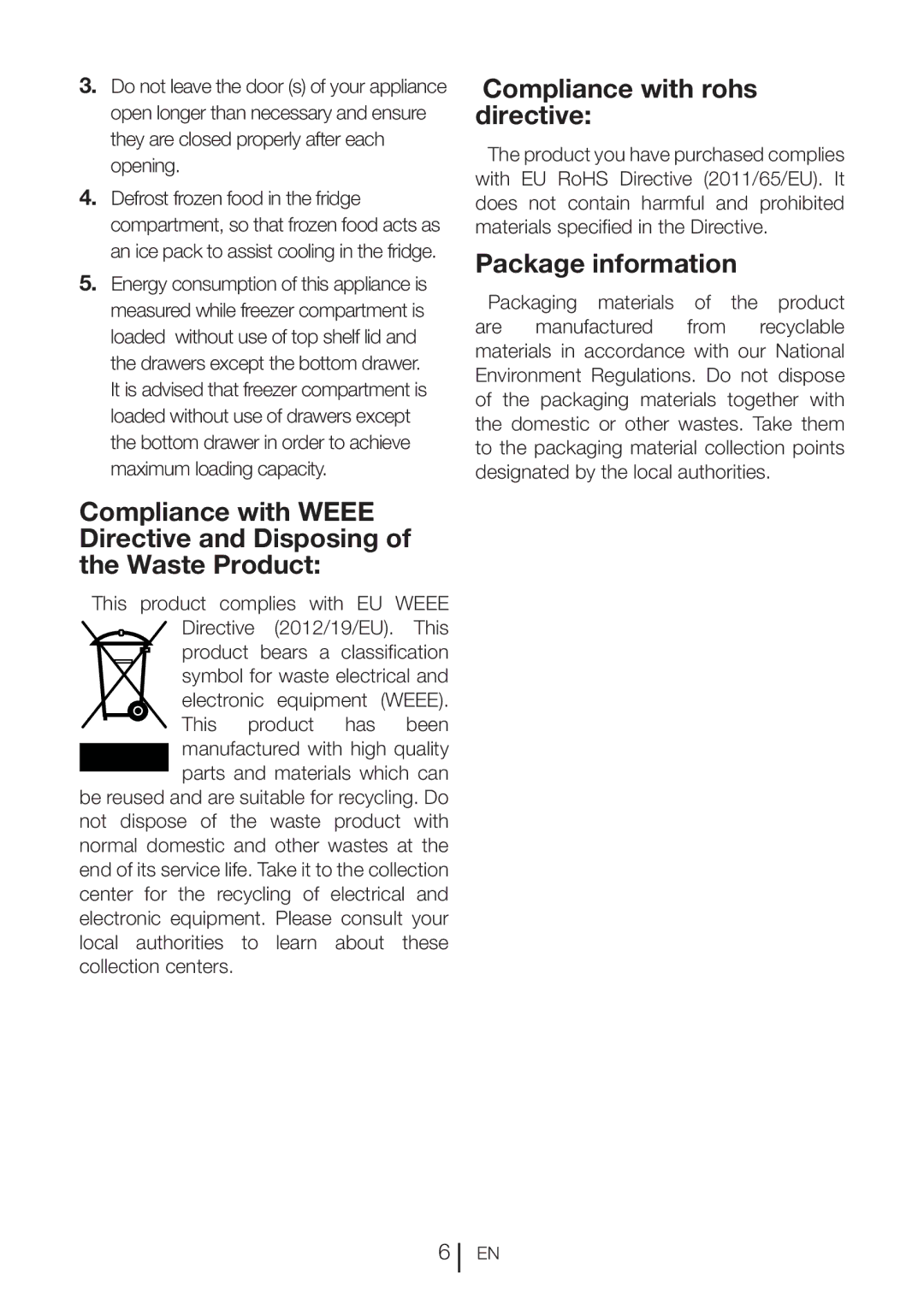 Beko CFMD7852X manual Compliance with rohs directive, Package information 