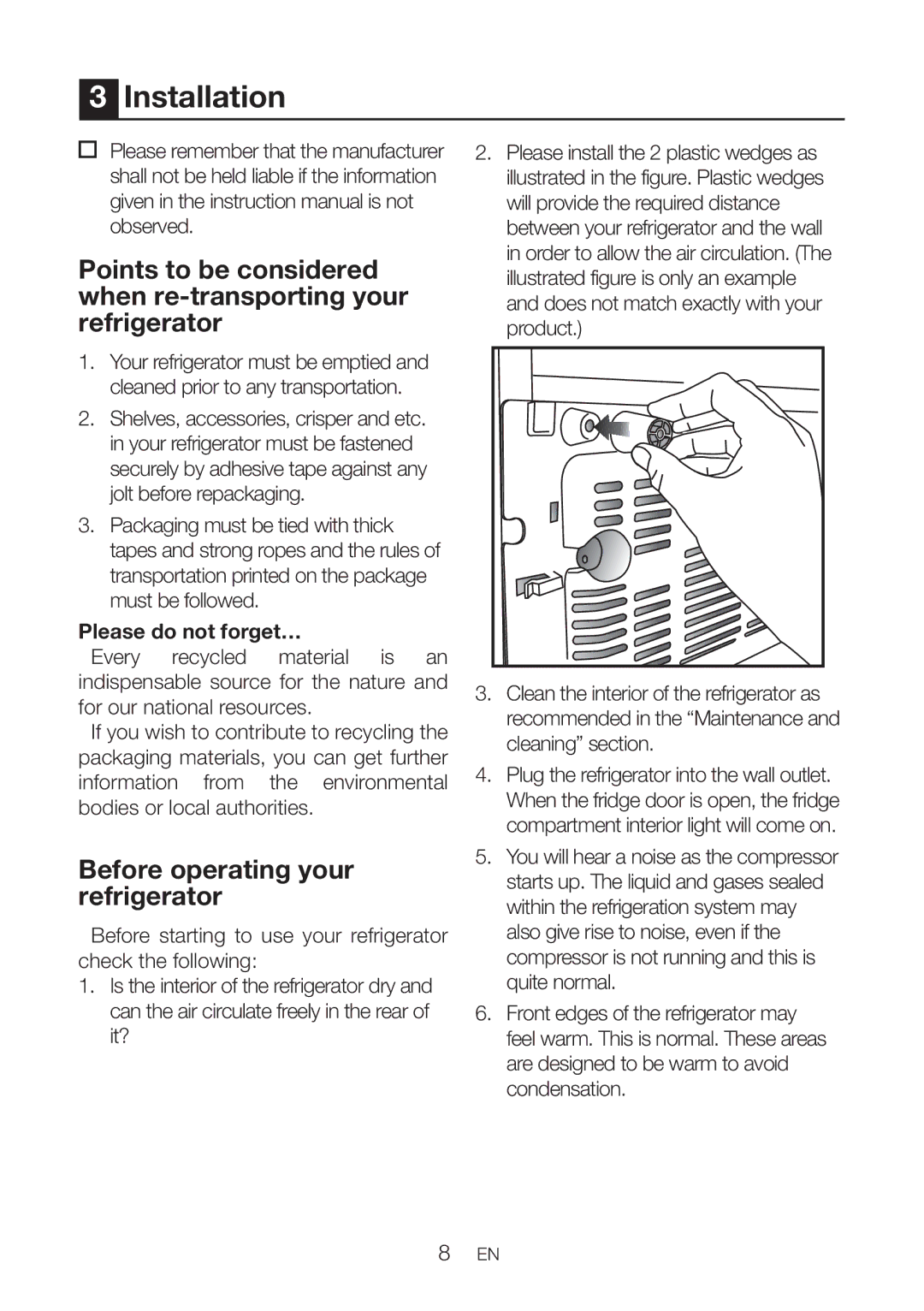 Beko CN 151120 X manual Installation, Before operating your refrigerator, Please do not forget… 