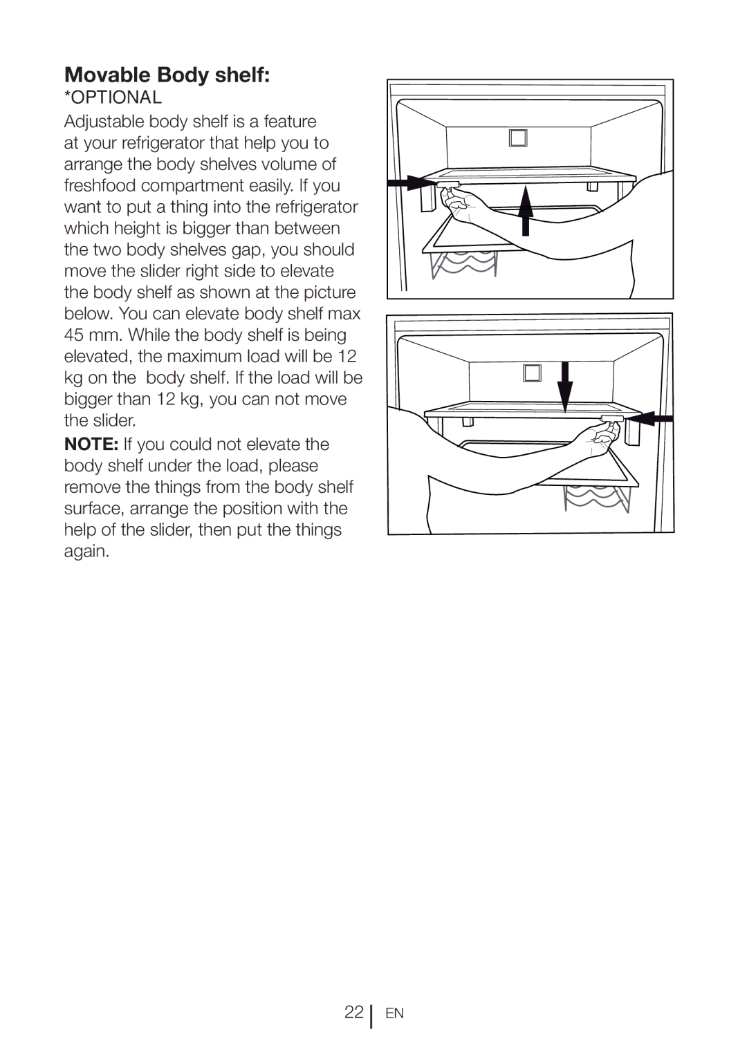 Beko CN111520 manual Movable Body shelf 