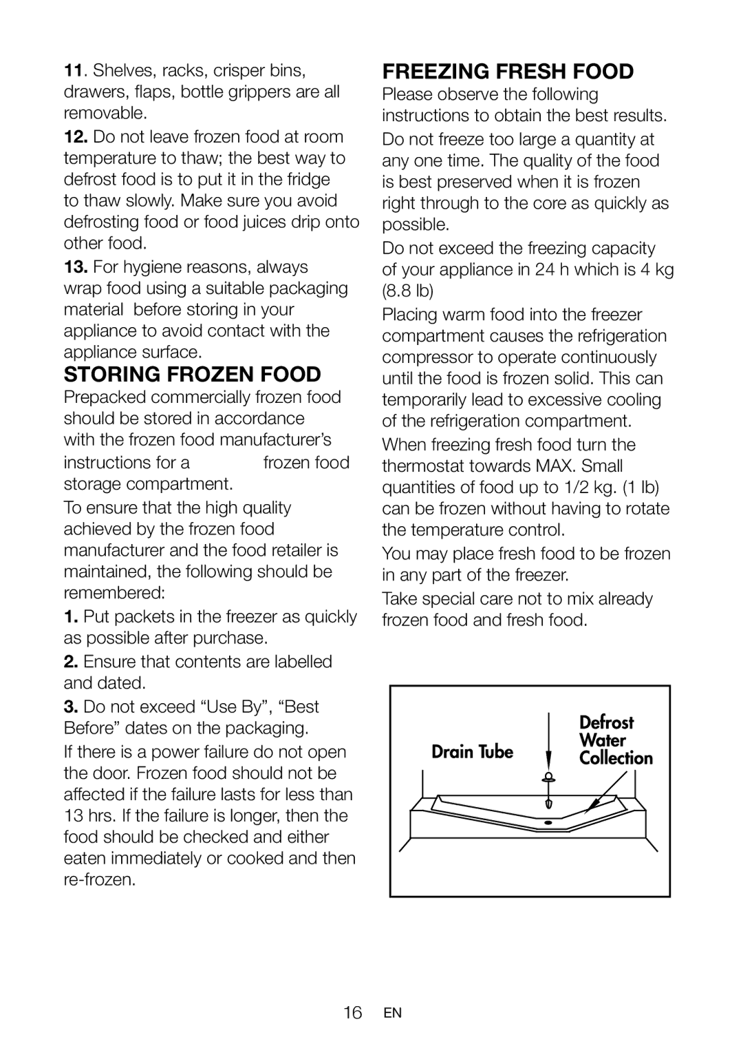 Beko COOL54FS, COOL54FW manual Storing Frozen Food, Freezing Fresh Food 