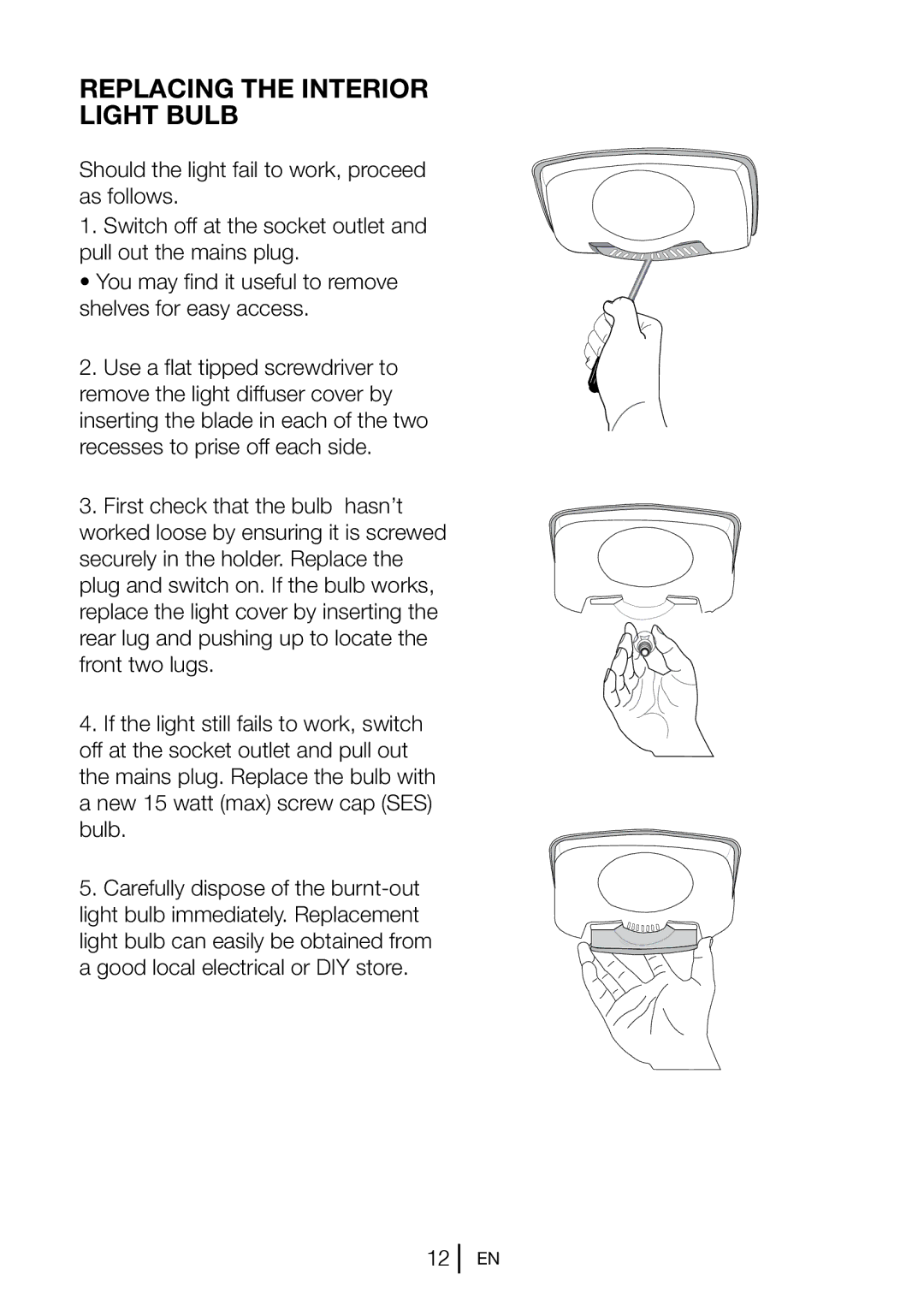 Beko CS 6914 APW manual Replacing the Interior Light Bulb 