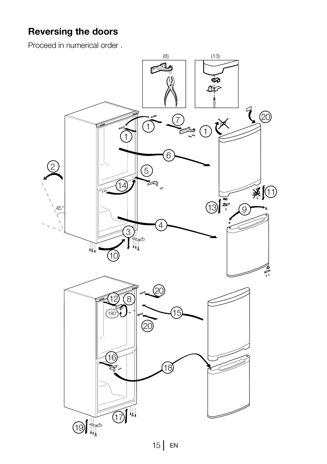 Beko CS 6914 APW manual Reversing the doors 