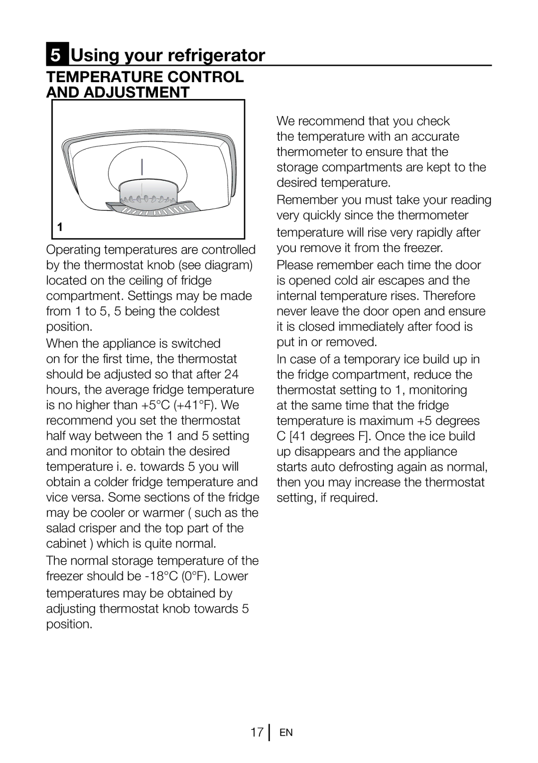 Beko CS 6914 APW manual Using your refrigerator, Temperature Control and Adjustment 