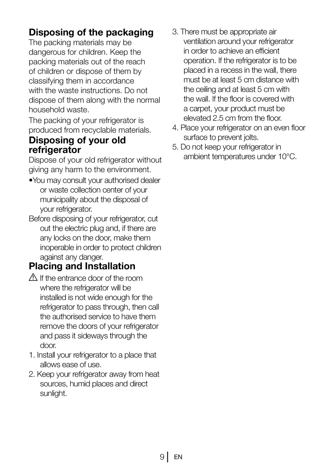 Beko CS 6914 APW manual Disposing of the packaging 