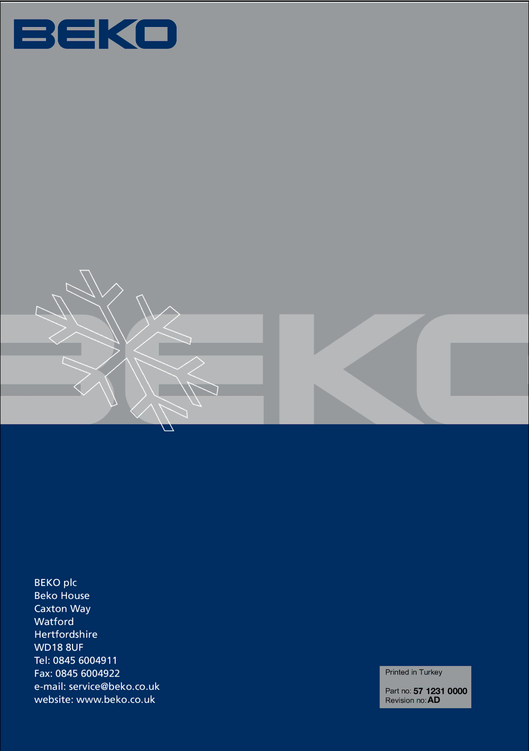 Beko CS5533APW manual Part no 57 1231 