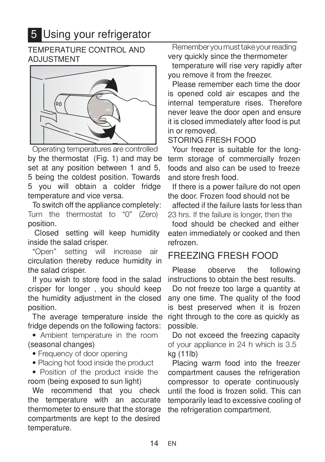 Beko CT5381APW manual Using your refrigerator, Freezing Fresh Food 