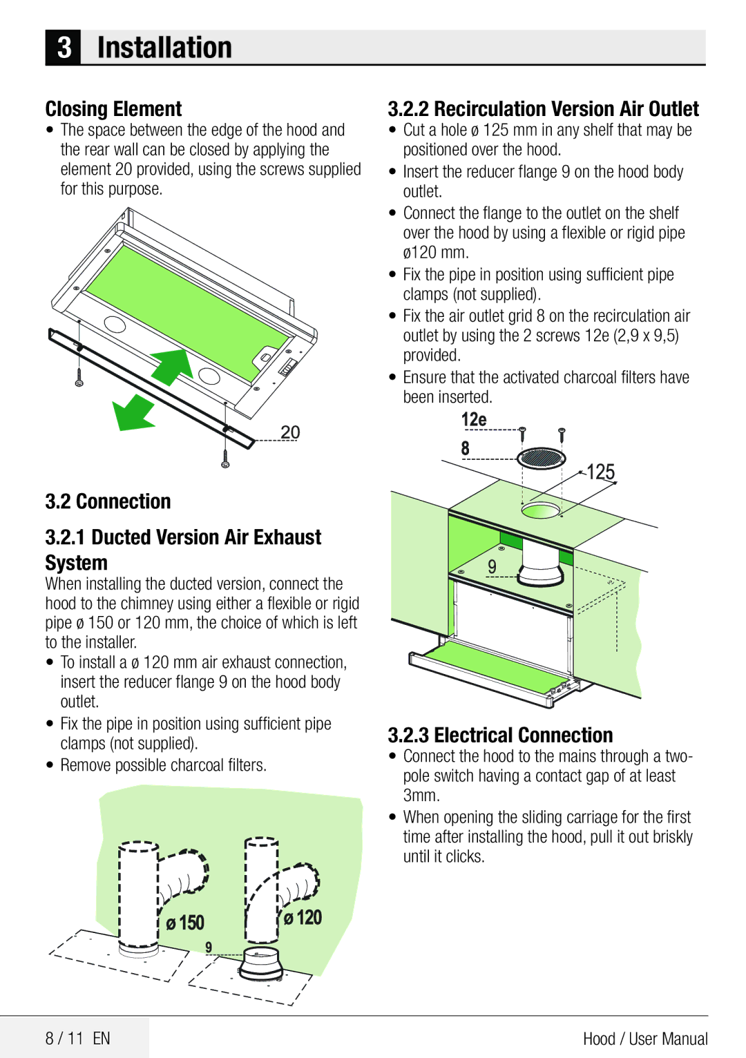 Beko CTB 6250 XA Closing Element, Recirculation Version Air Outlet, Connection Ducted Version Air Exhaust System 