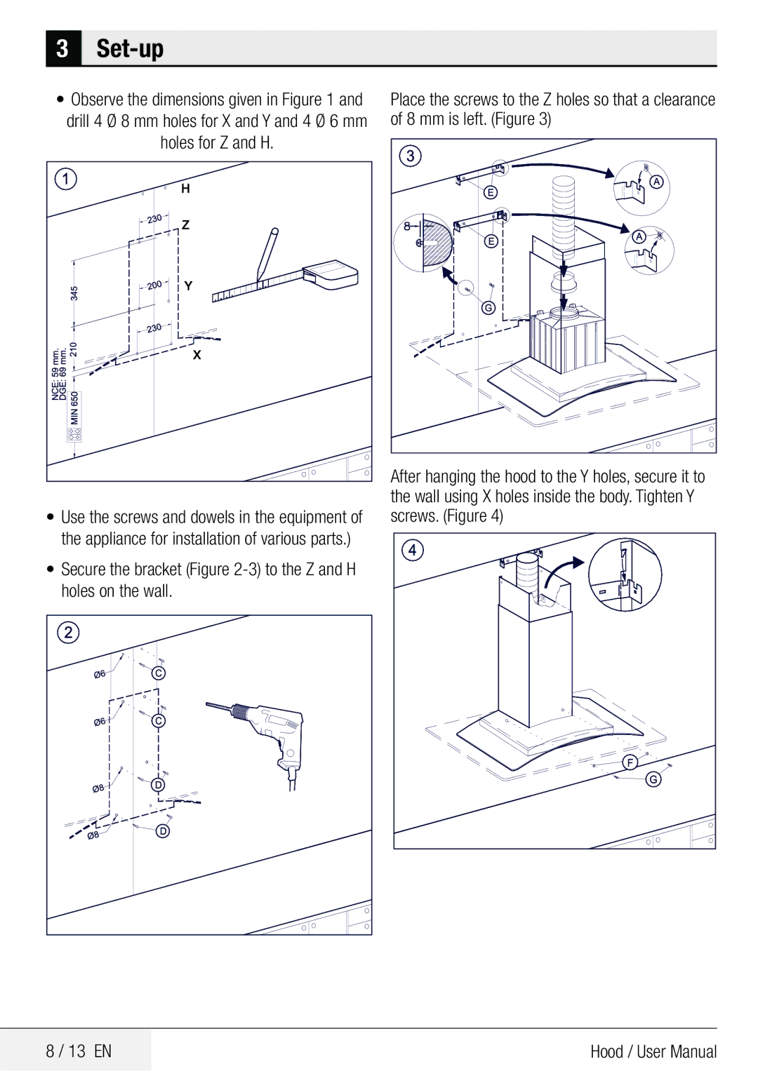 Beko CWB 9601 X user manual Holes for Z and H 