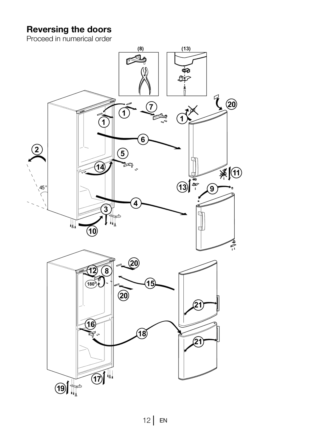 Beko CXF5104 S, CXF5104 B, CXF5104 W manual Reversing the doors 