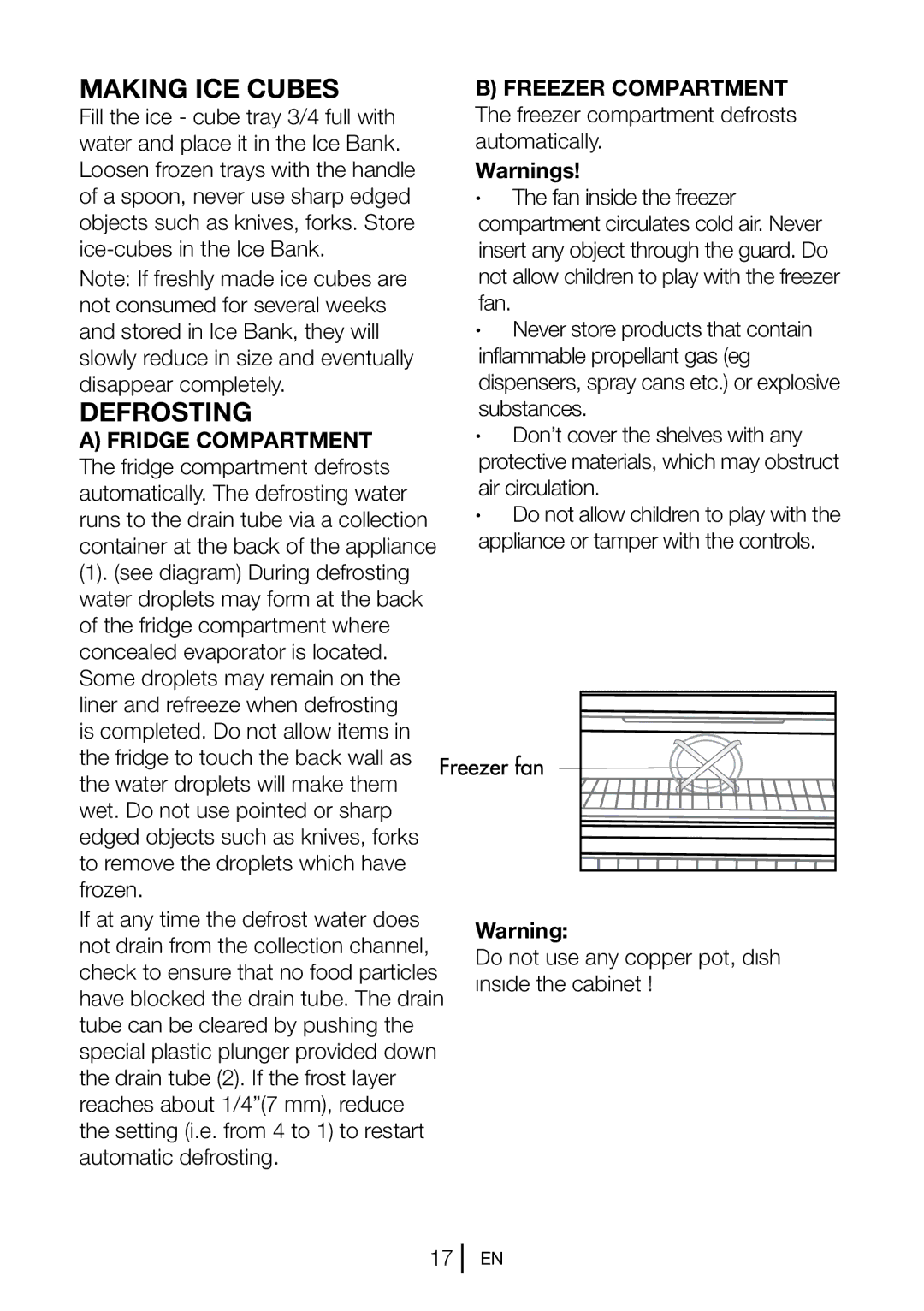 Beko CXF5104 B, CXF5104 S, CXF5104 W manual Making ICE Cubes, Defrosting, Freezer Compartment 