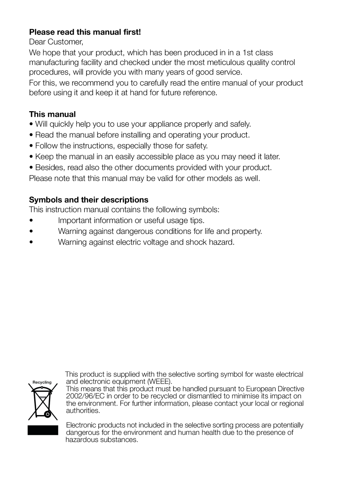 Beko CXF5104 W, CXF5104 B, CXF5104 S Please read this manual first 